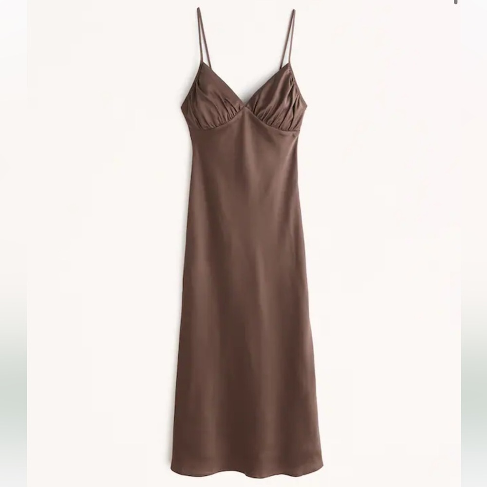 Abercrombie Ruched Satin Slip Midi Dress